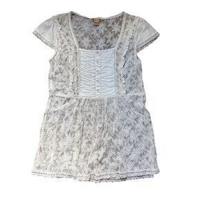 NWOT VTG April Cornell Y2K Cap Sleeve Floral Embroidered Lace Top Sz S